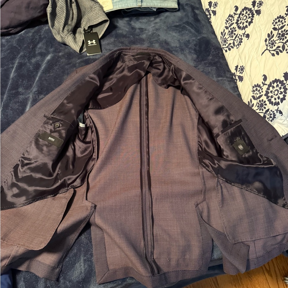 Hugo Boss Men's Blazer in Purple and Grey Patterned - 42R